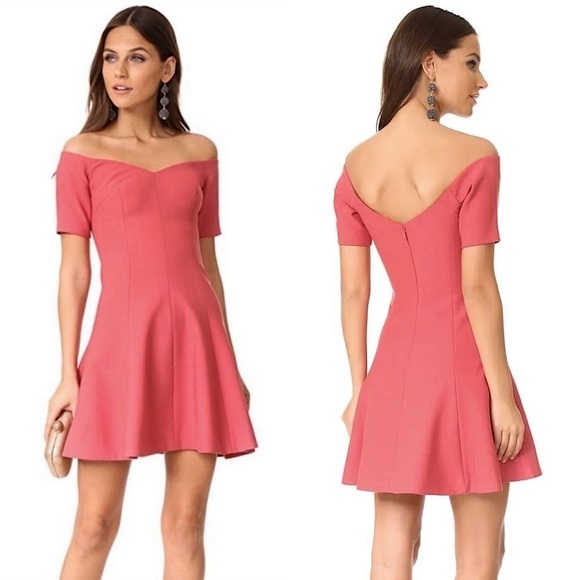 NWT CINQ A SEPT Short Sleeve Off Shoulder Rose Sweetheart Neck Fit Flare Dress 2 - Picture 1 of 8